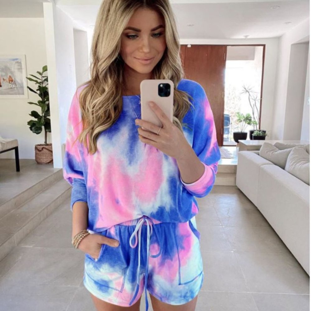 2-Pc Blue Tie-dye Printed Outfits(AW008BLP)